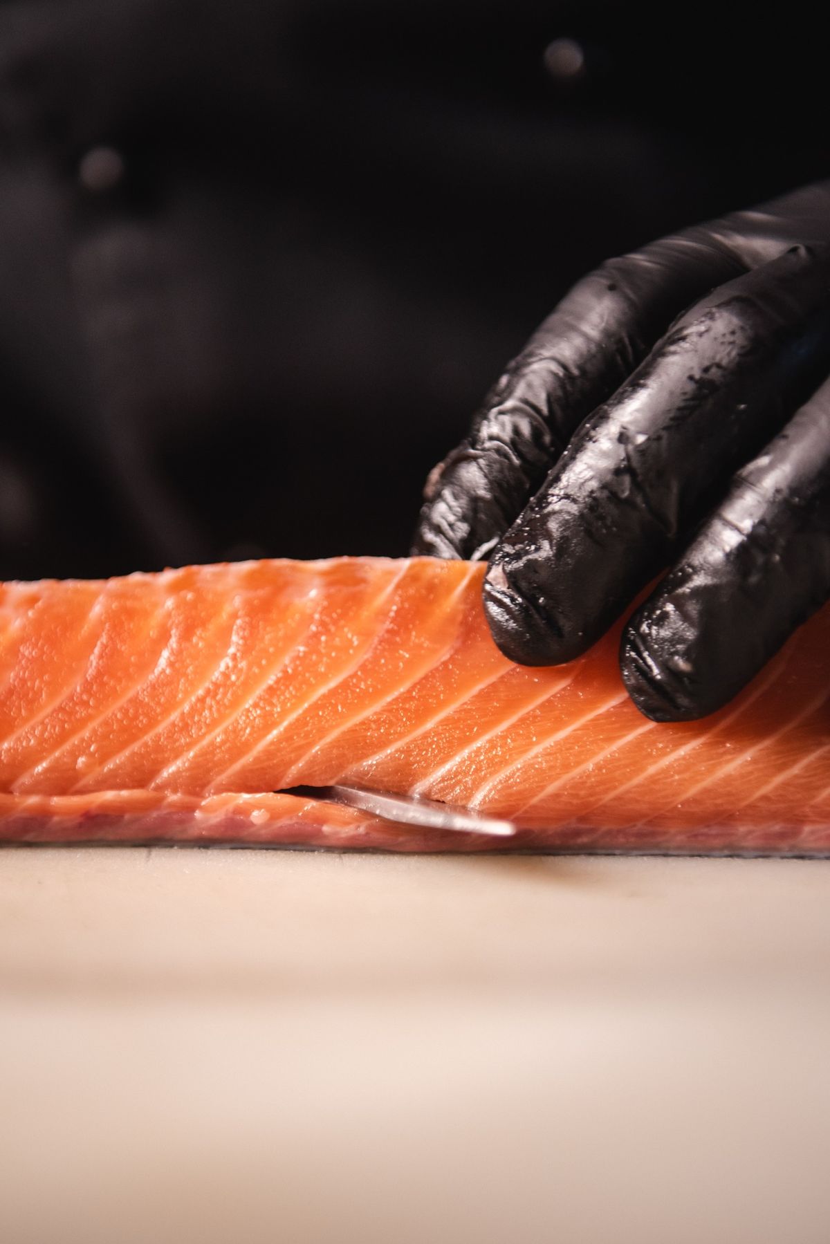 Salmon being prepared